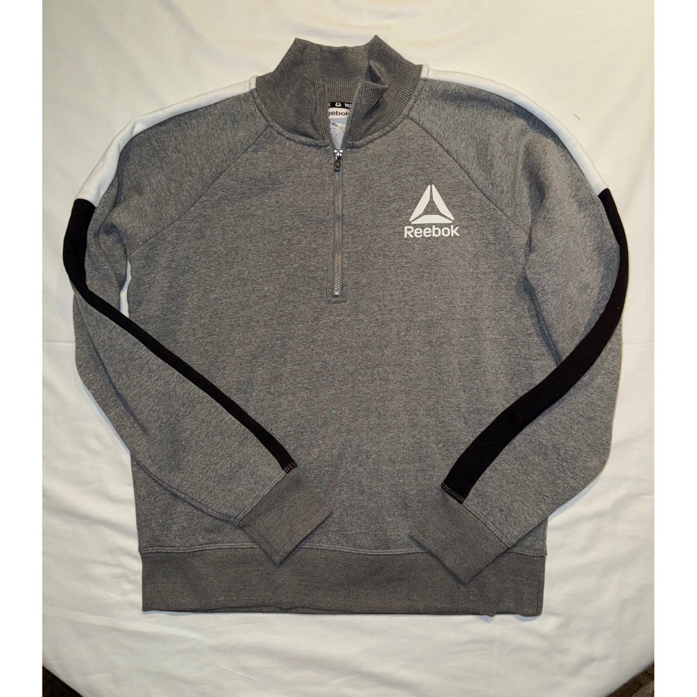 Reebok Women Gray Quarter Zip Sweatshirt Mock Neck Logo‎ Athletic Size S